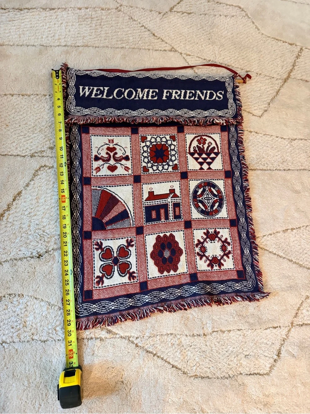 Welcome Friends Woven Door Mat - Navy Blue & Red